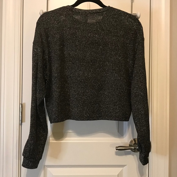H&M Divided metallic silver dark gray long sleeve crewneck cropped sweater (M) - Picture 2 of 14
